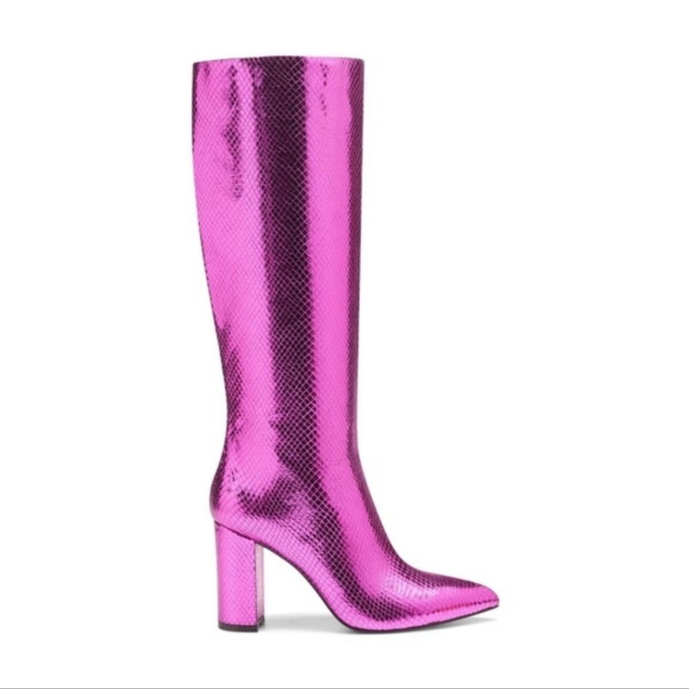 INC Berry Pink Metallic Snakeskin Boots